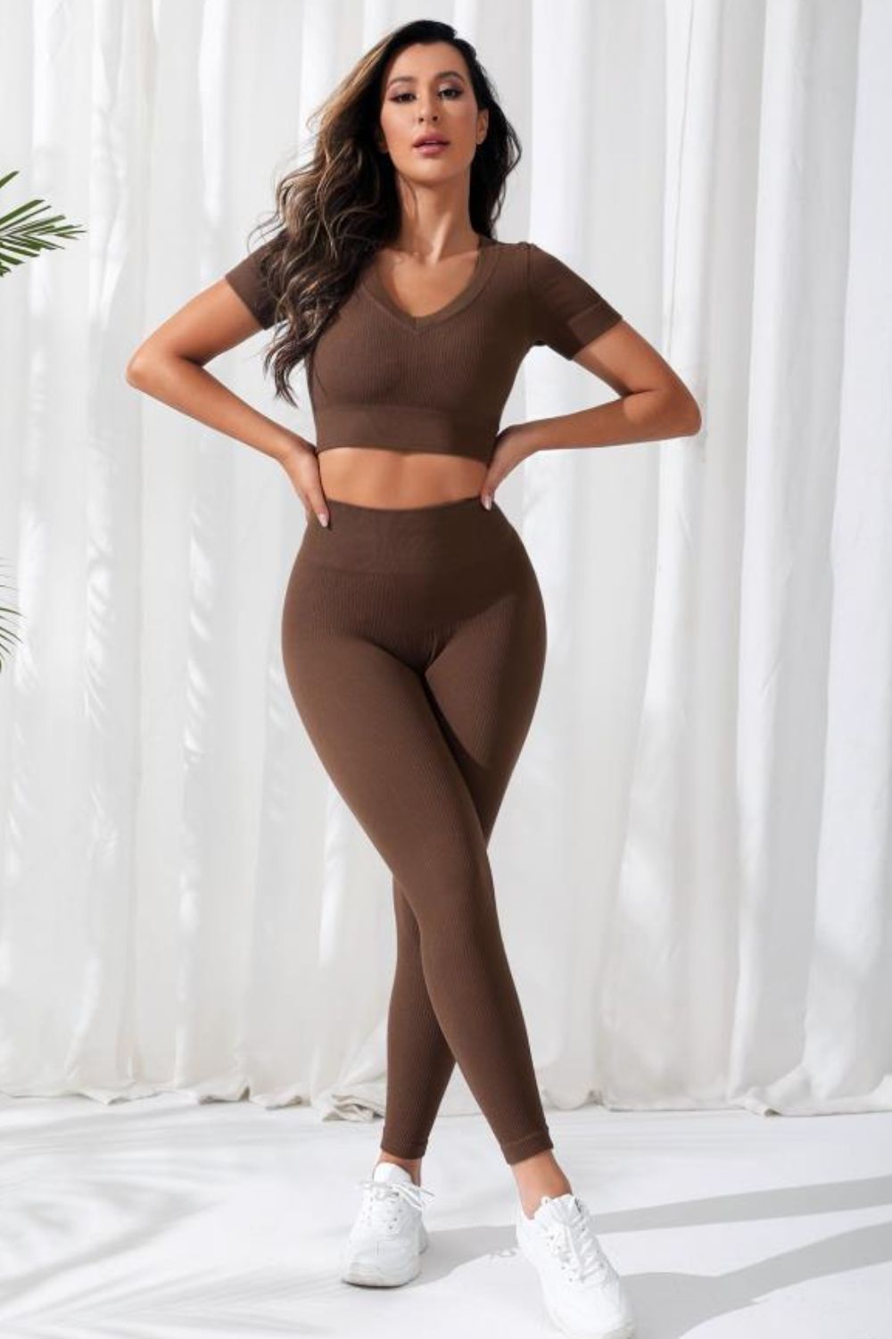 CoCo V-Neck Crop Top and High Waistband Long Active Pants