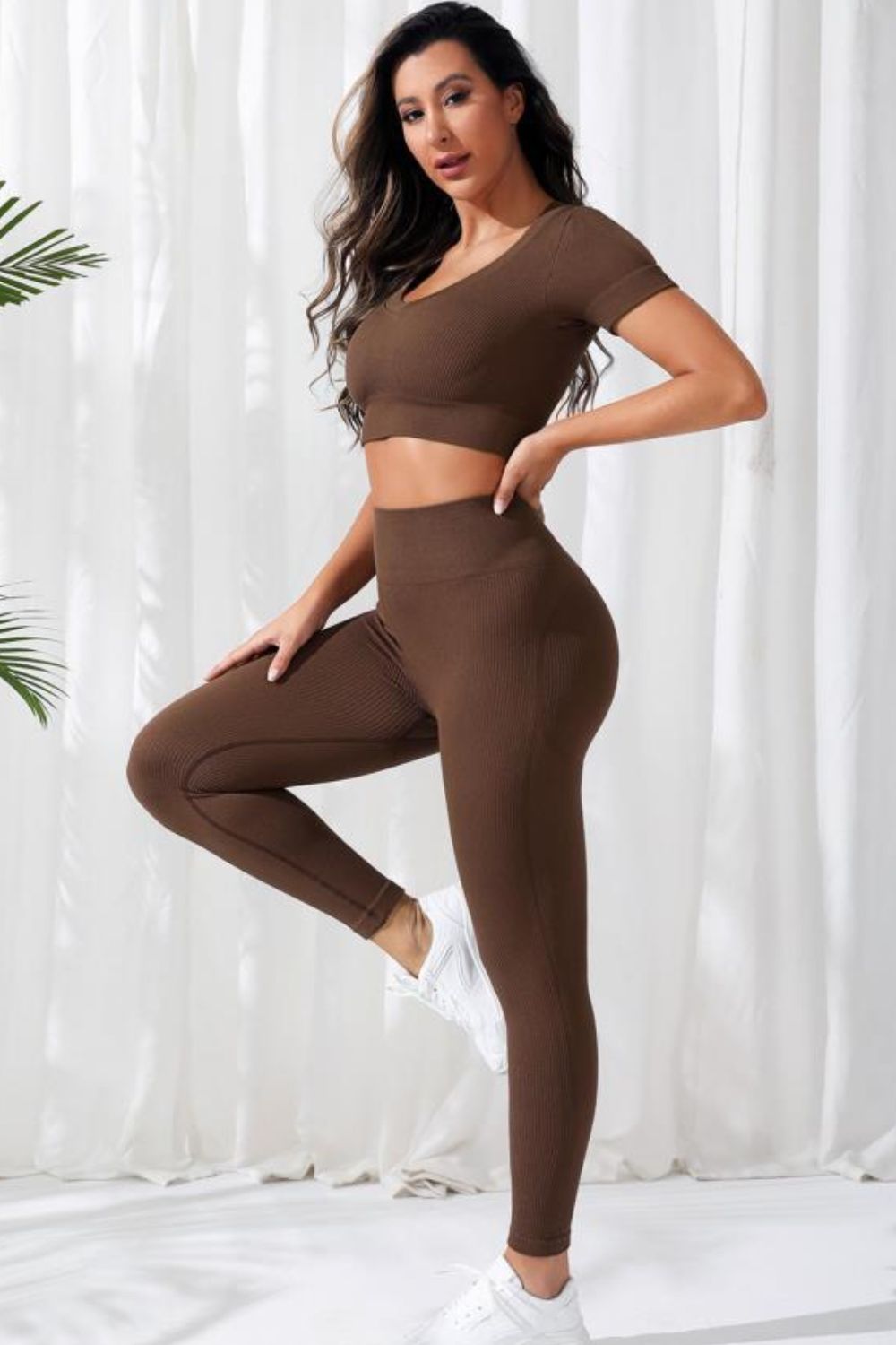 CoCo V-Neck Crop Top and High Waistband Long Active Pants