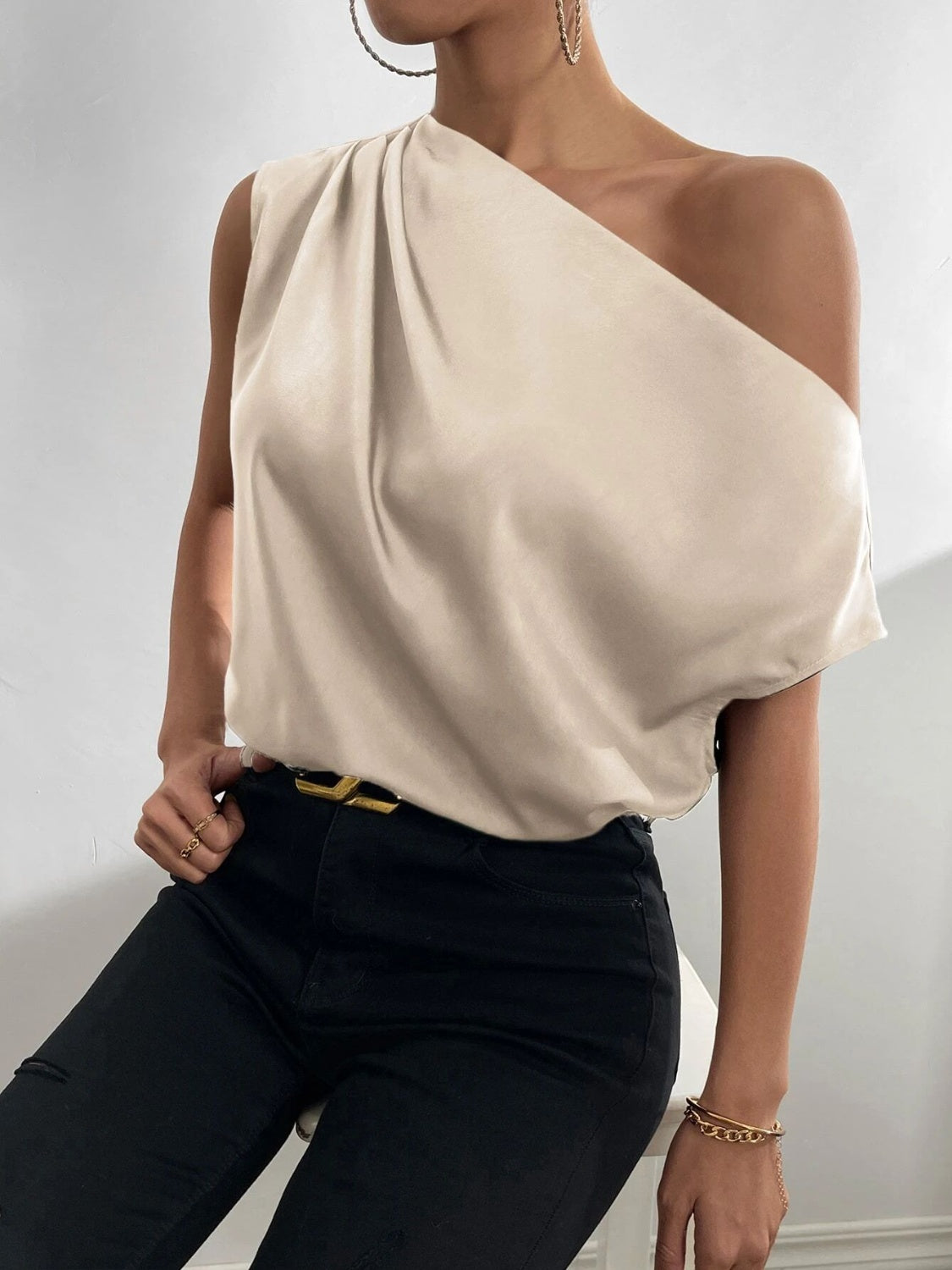 Kara Ruched Single Shoulder Blouse