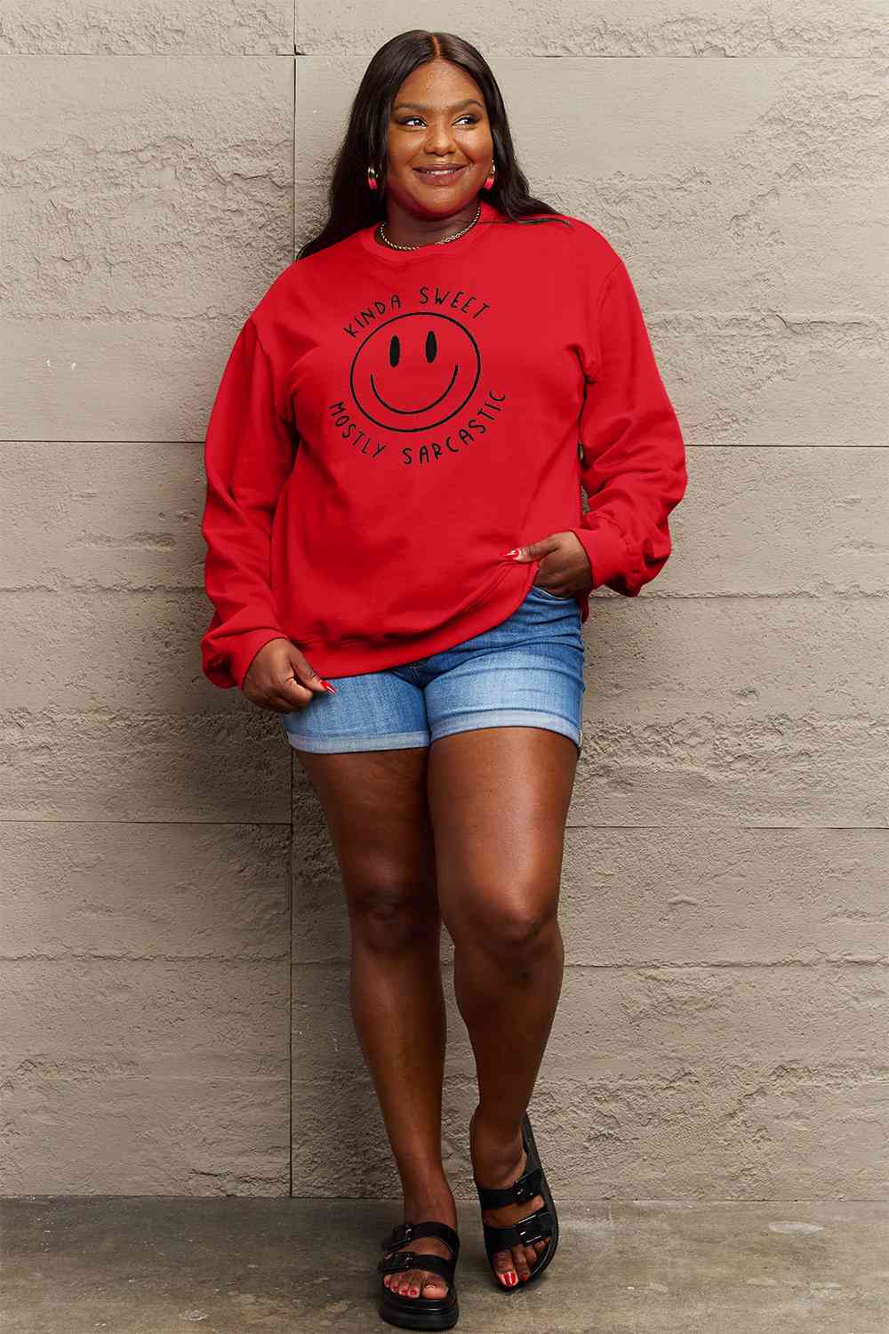 Simply Love Full Size Smiling Face Graphic Sweatshirt