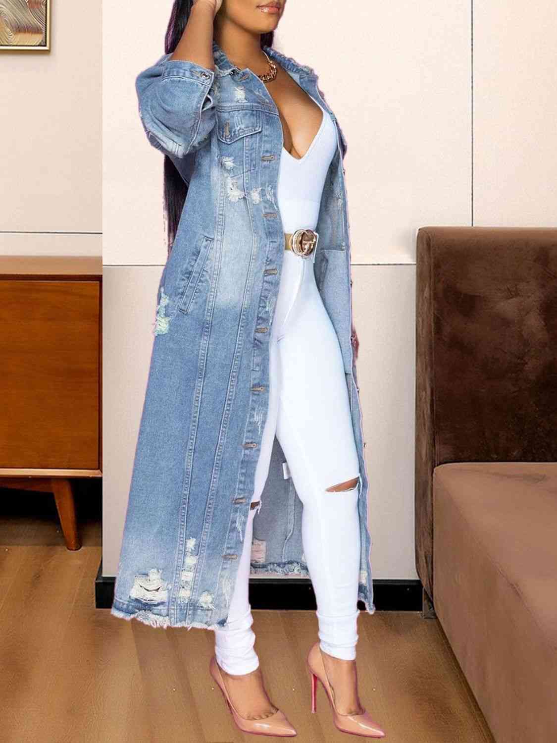 Skyy Long Sleeve Raw Hem Denim Jacket