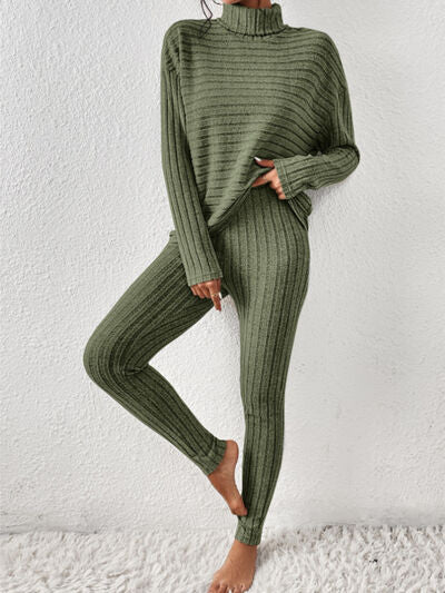 Ribbed Turtleneck Top and Pants Set