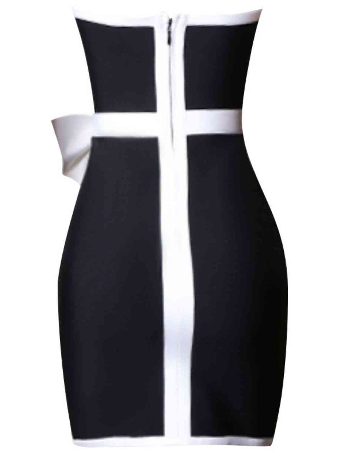 Eleanor Contrast Strapless Bow Detail Mini Dress