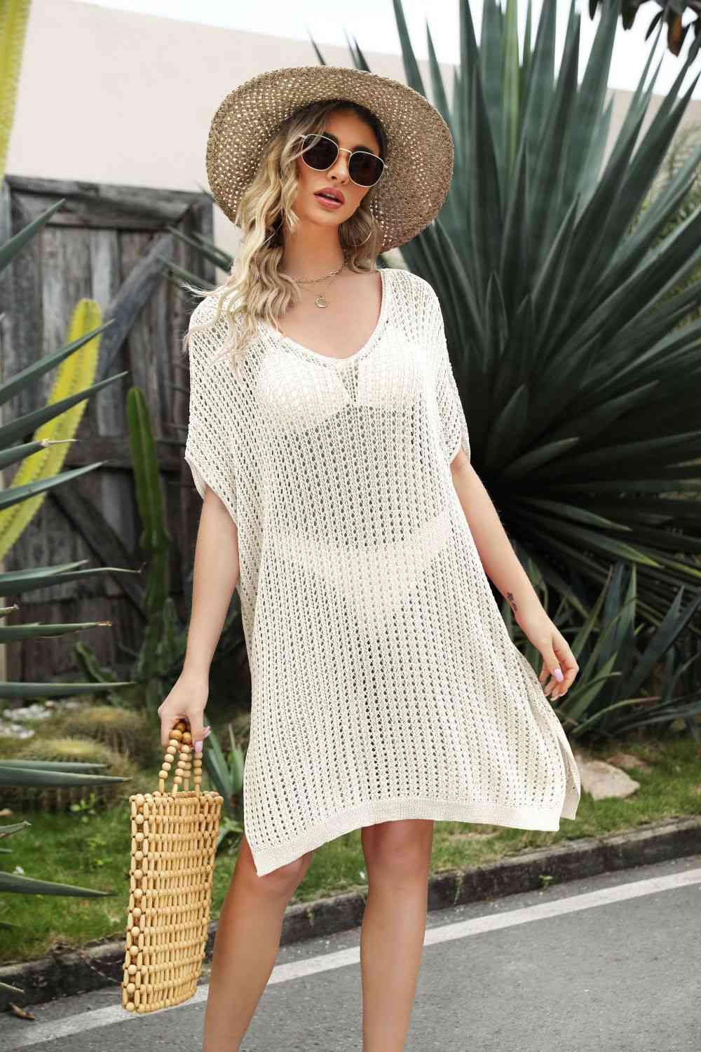 Openwork Side Slit Cover-Up Dress