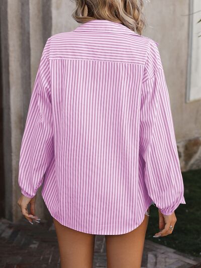 Striped Pocketed Button Up Long Sleeve Shirt