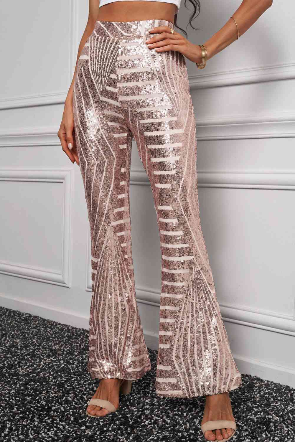 Double Take Sequin High Waist Flared Pants