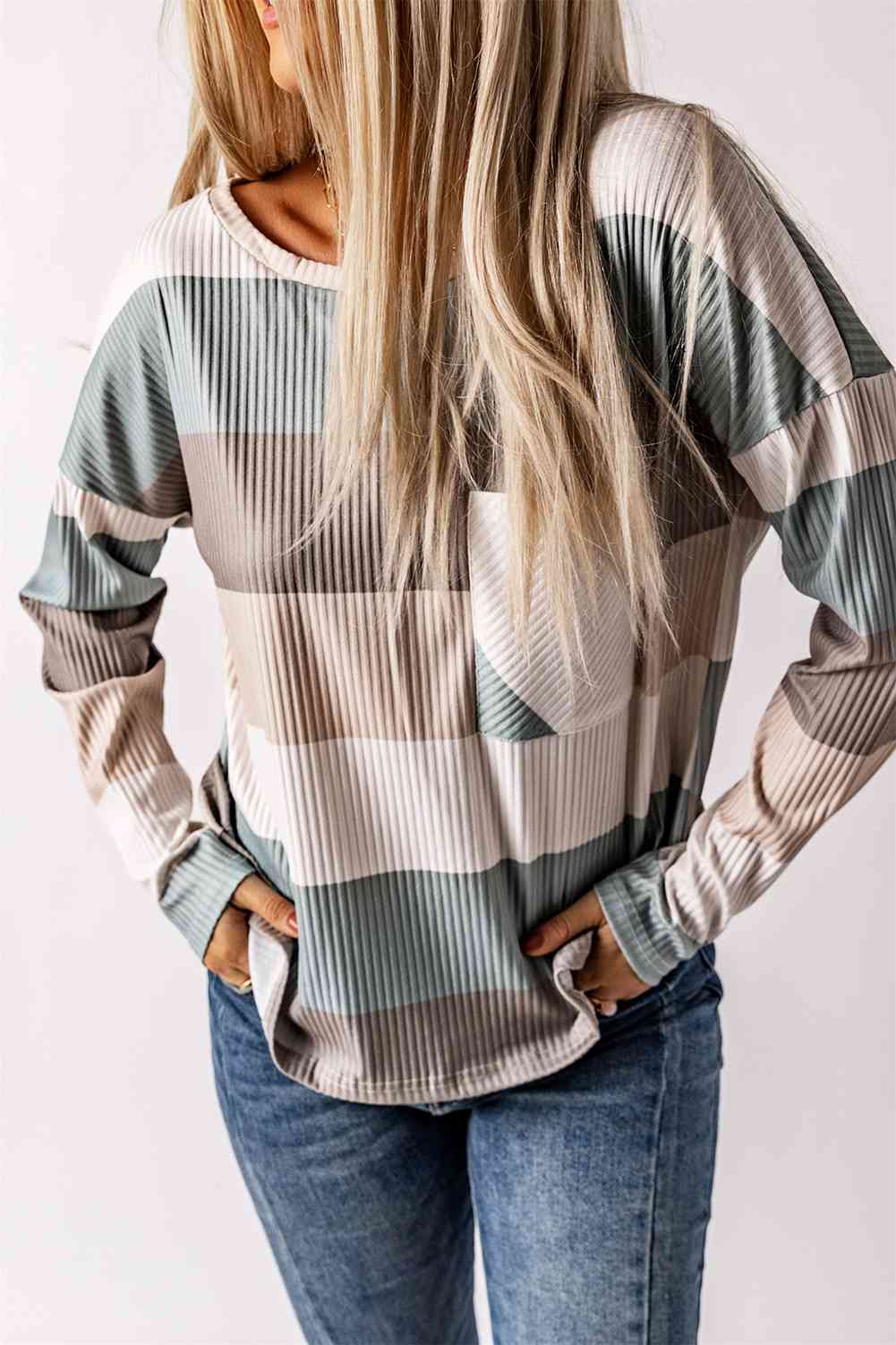 Wide Stripe Top with Pocket